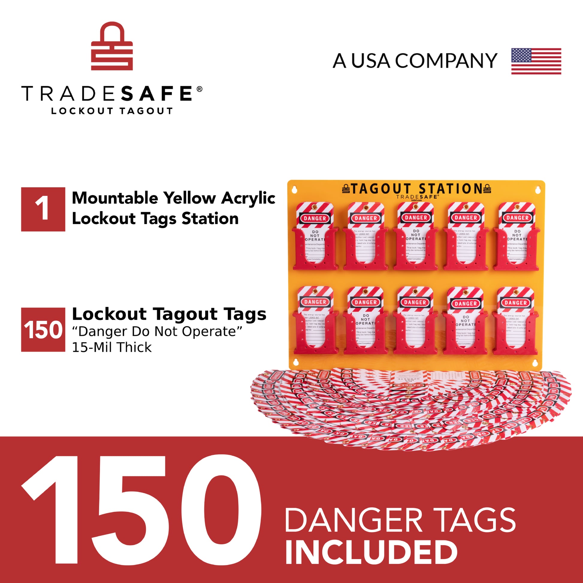 infographic of a loto tags station board stocked with loto tags indicating components and quantities