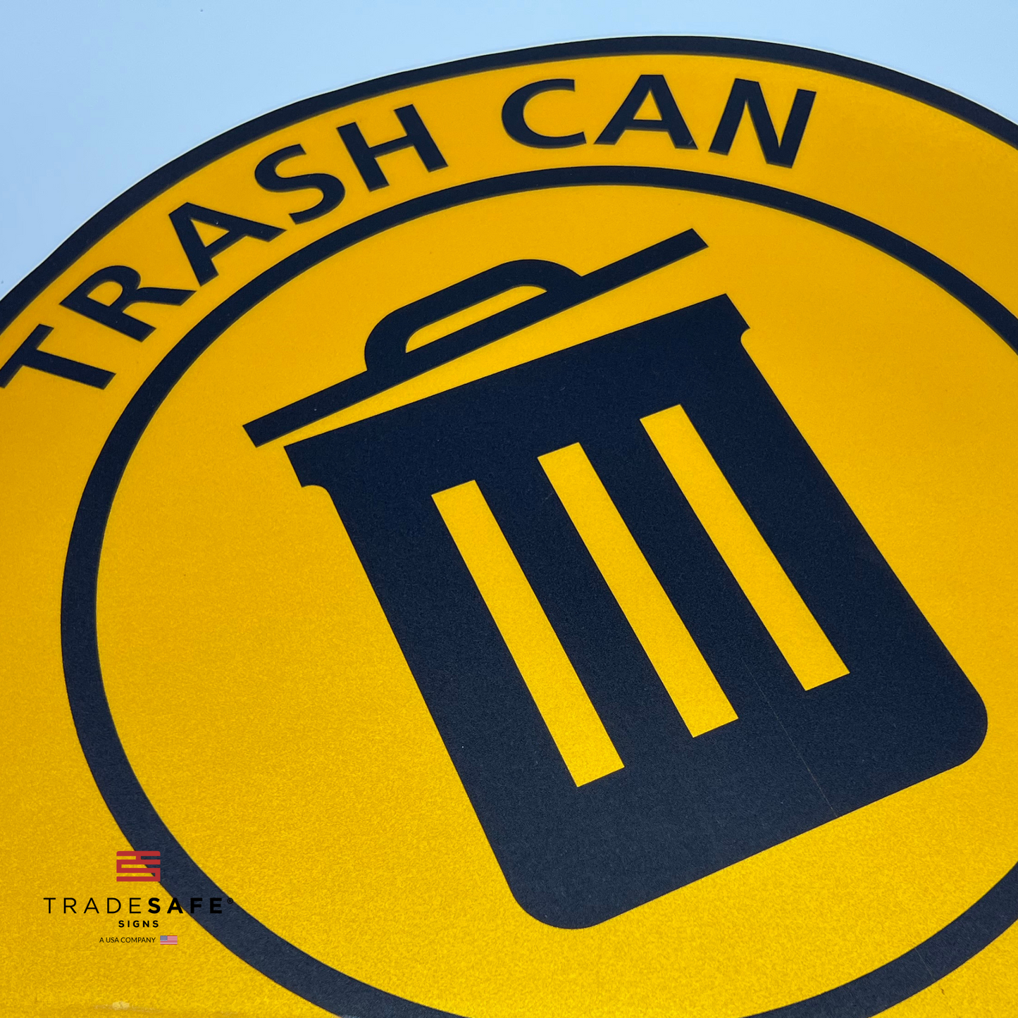 close-up of trash can sign