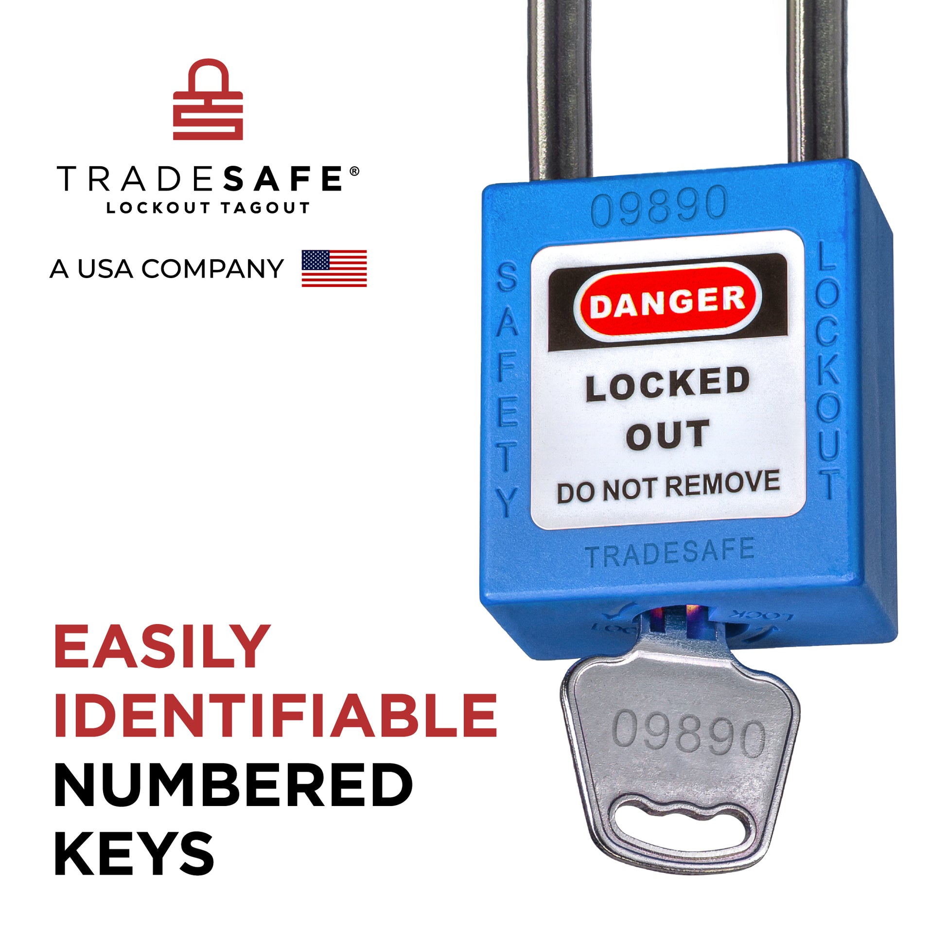 tradesafe padlock key infographics; easily identifiable numbered keys