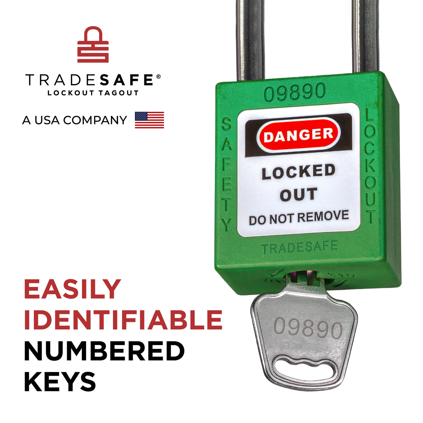tradesafe padlock key infographics; easily identifiable numbered keys