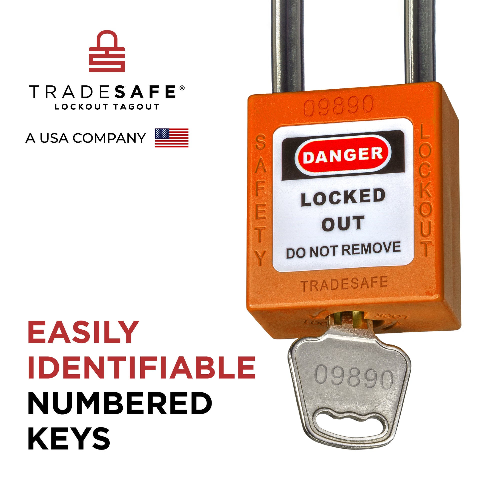 tradesafe padlock key infographics; easily identifiable numbered keys