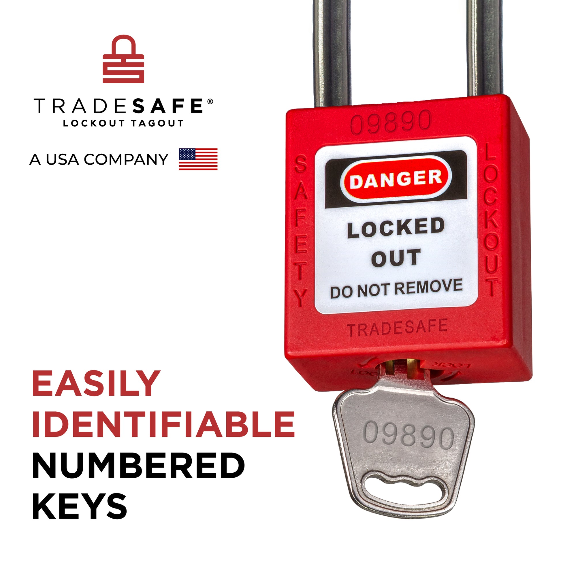 tradesafe padlock key infographics; easily identifiable numbered keys