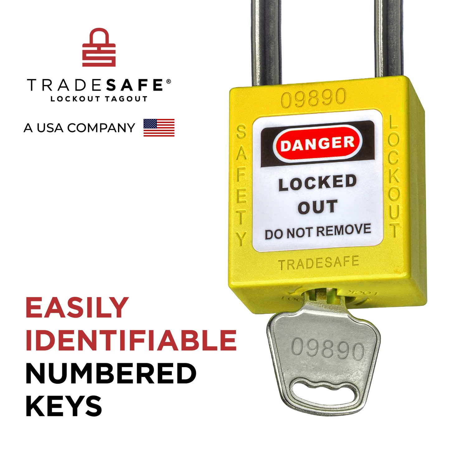 tradesafe padlock key infographics; easily identifiable numbered keys
