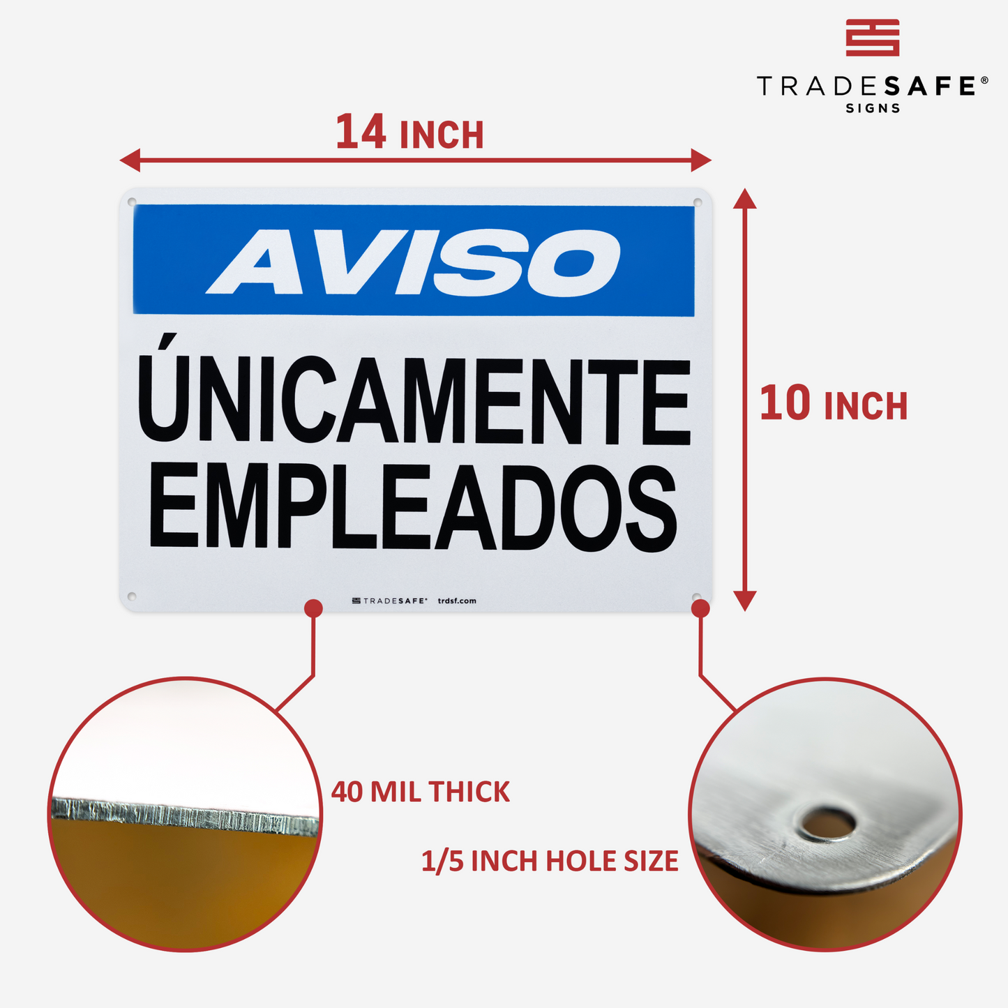 dimensions of notice employees only sign in spanish