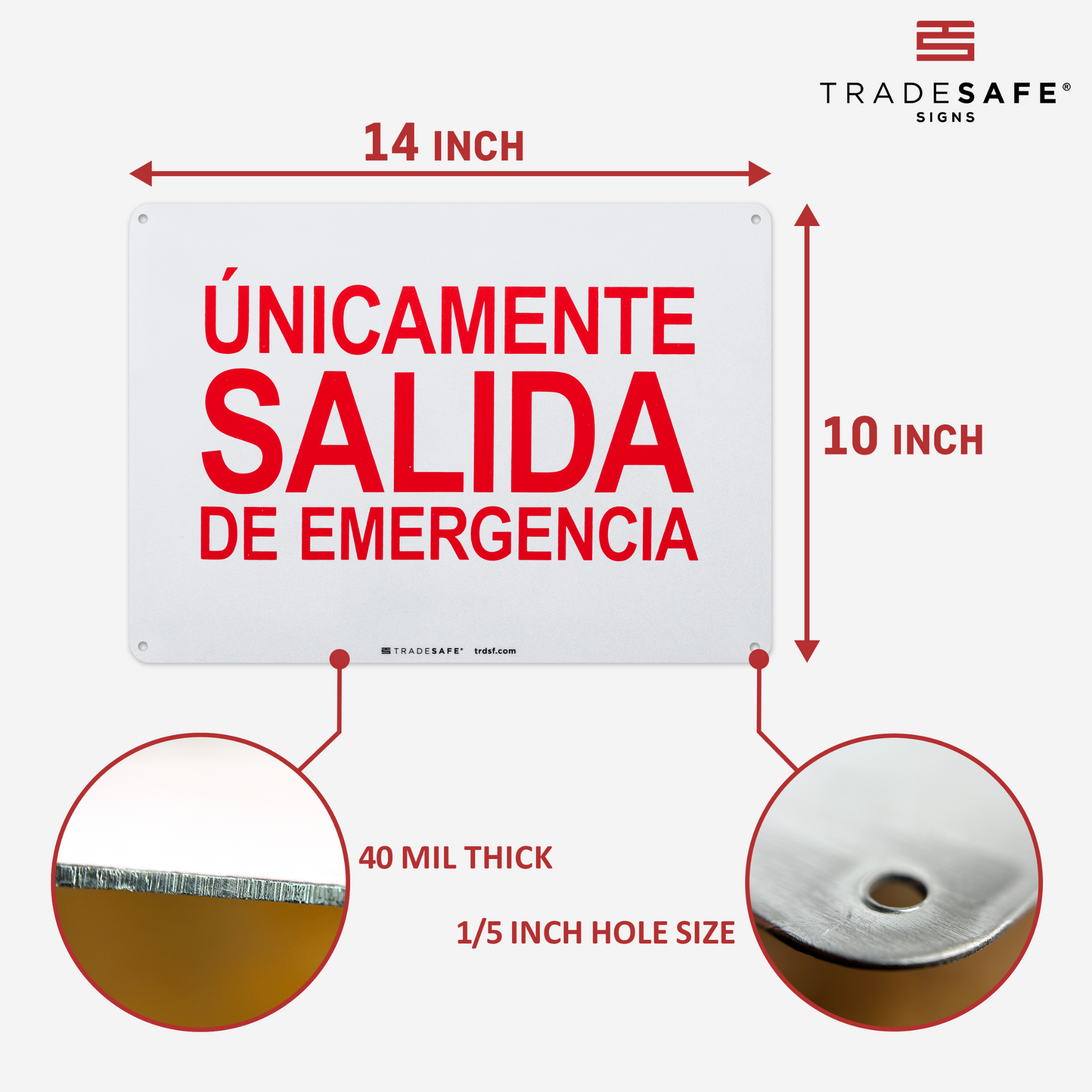 dimensions of únicamente salida de emergencia sign