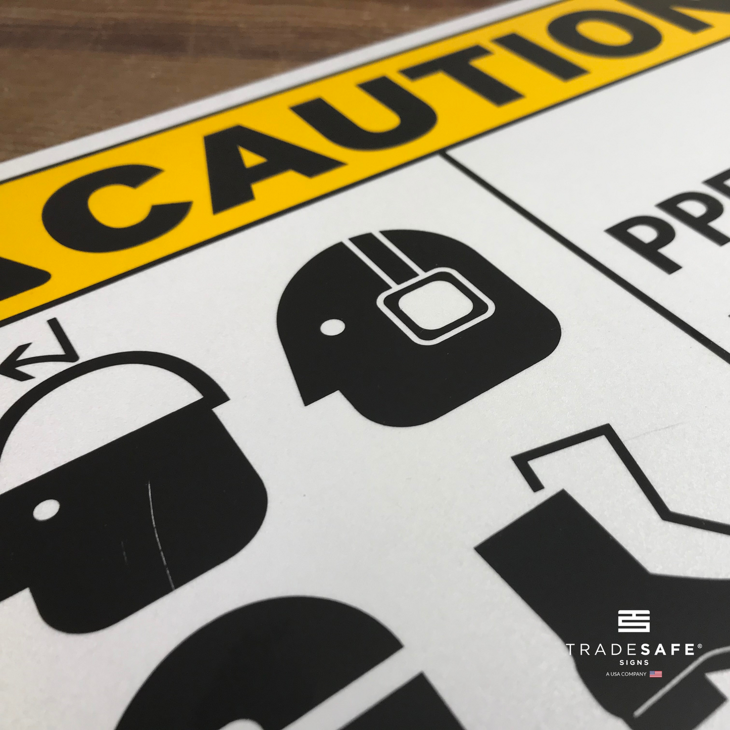 vibrant and highly visible PPE sign