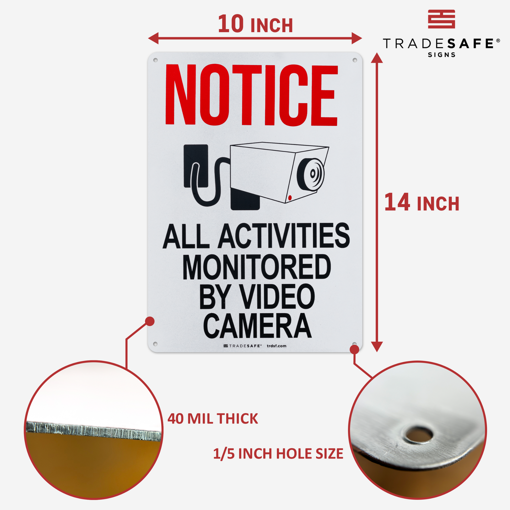 dimensions of video surveillance sign