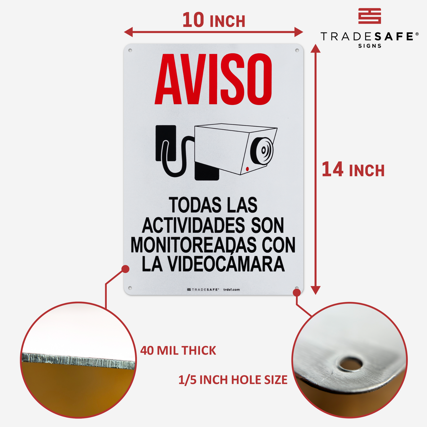 dimensions of video surveillance sign in spanish