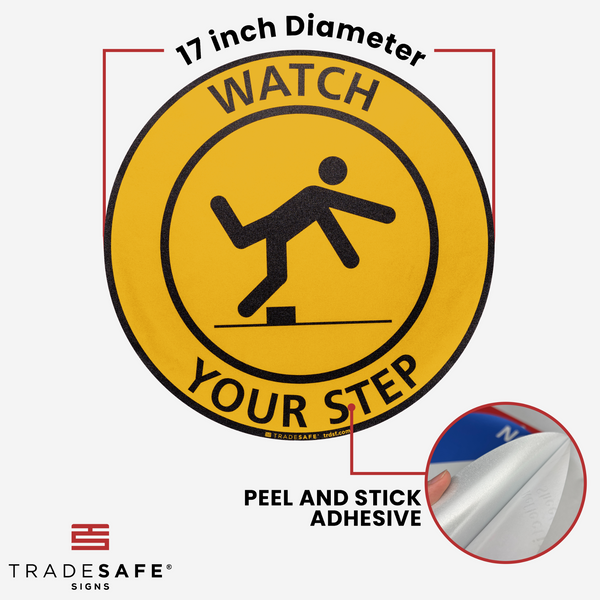 Step Sign Watch Your Step Sign - Anti-Slip Floor Sticker | TRADESAFE