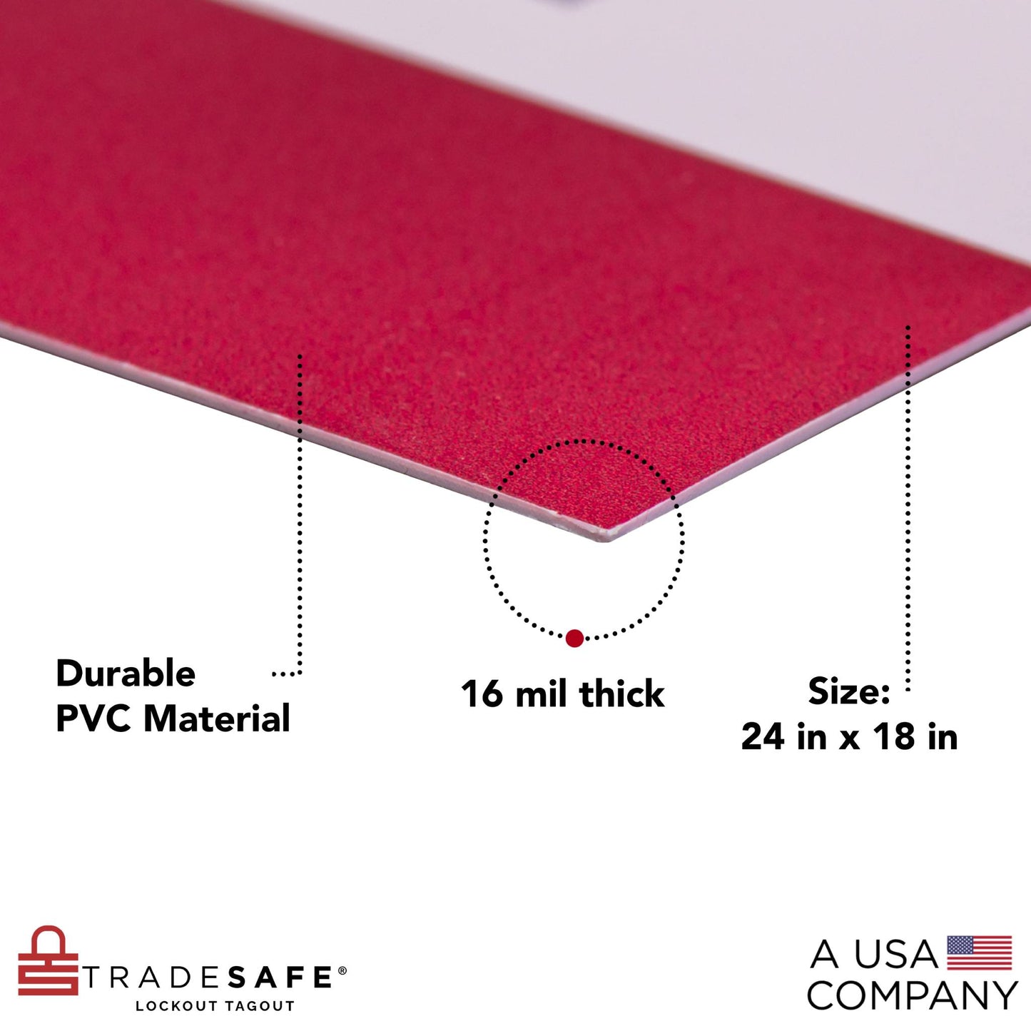 close-up view of the edges of an osha pictogram with thickness and material