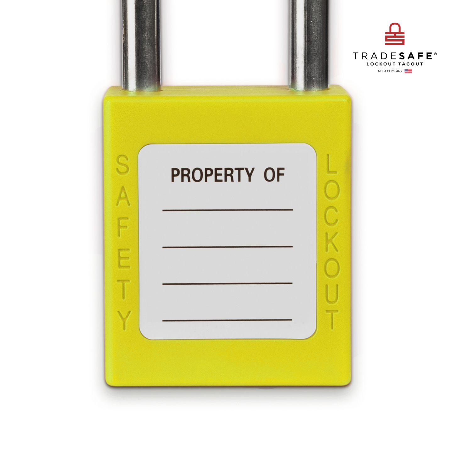 close-up view of the writable area at the back of the yellow loto padlock's body 