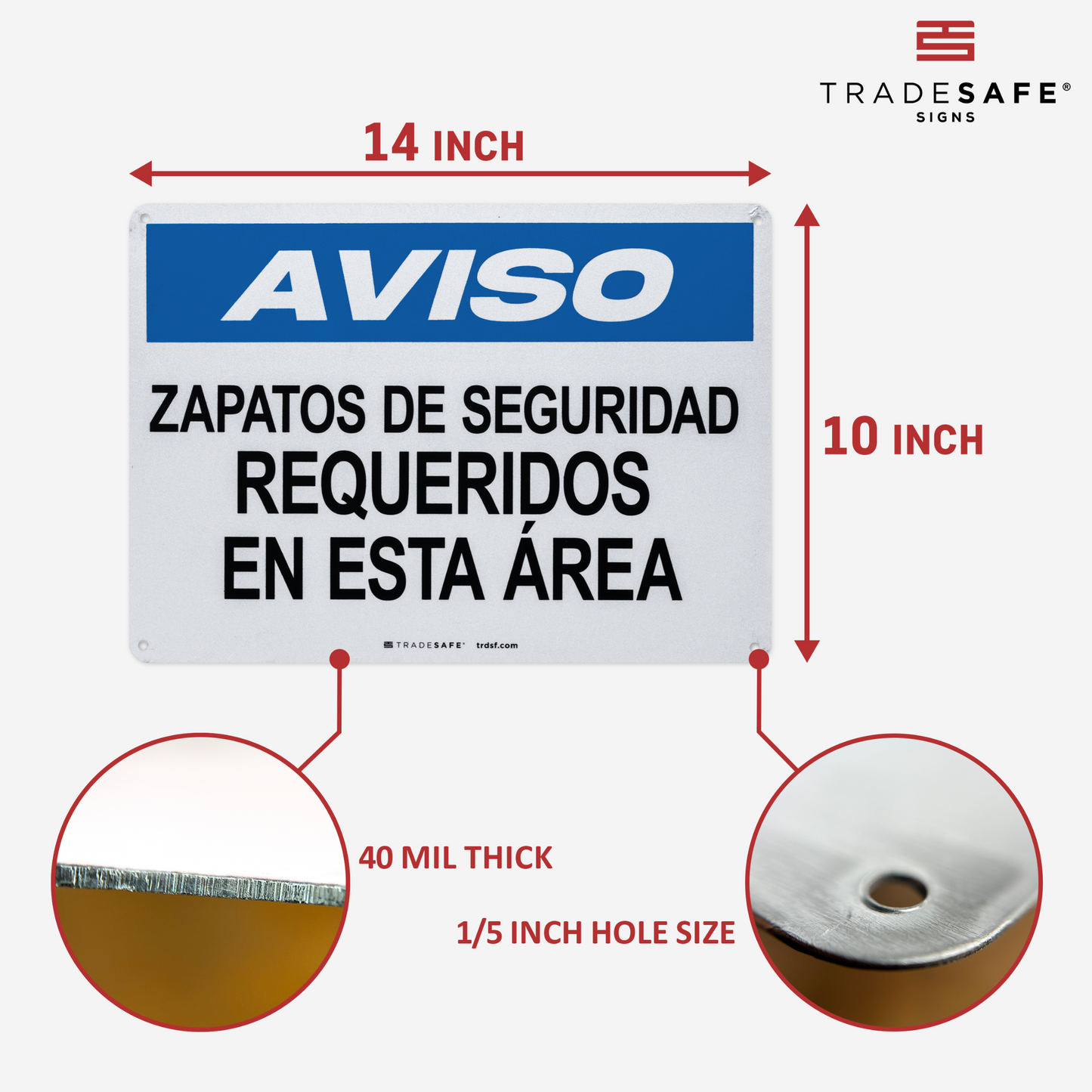 dimensions of safety shoes required sign in spanish